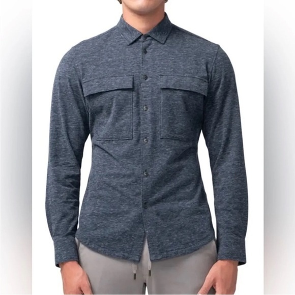 Good Man Brand Star Flex Stadium Button Up Shirt Navy Blue Jacket - Picture 1 of 13
